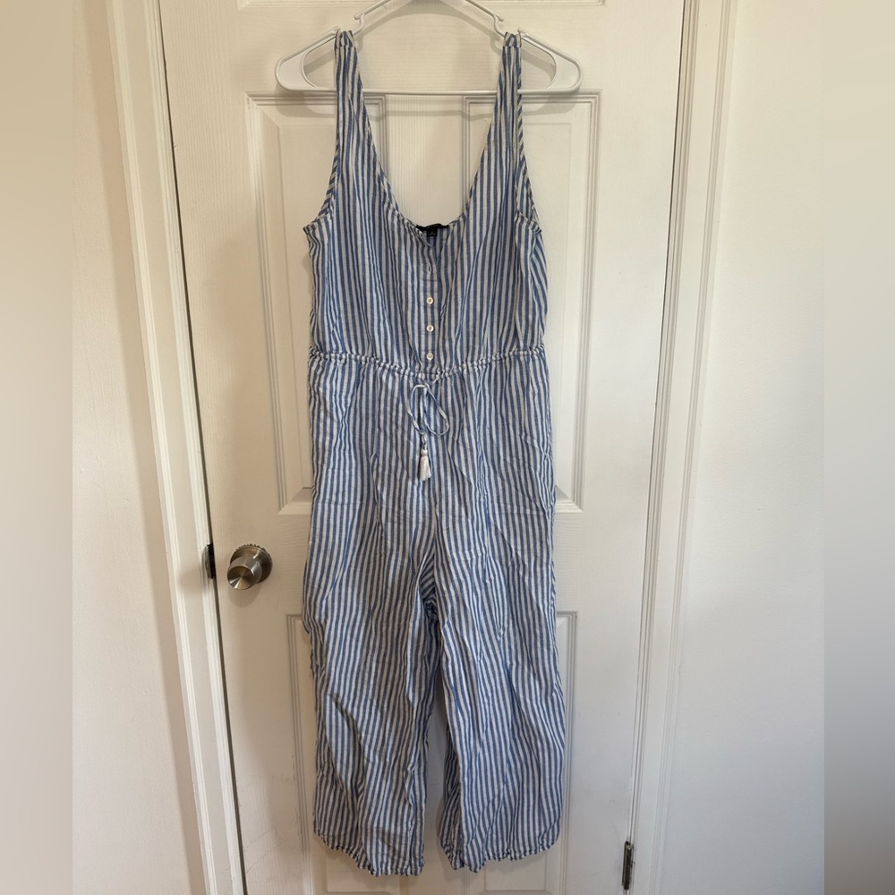 J.crew Blue and White Striped Cotton Jumpsuit